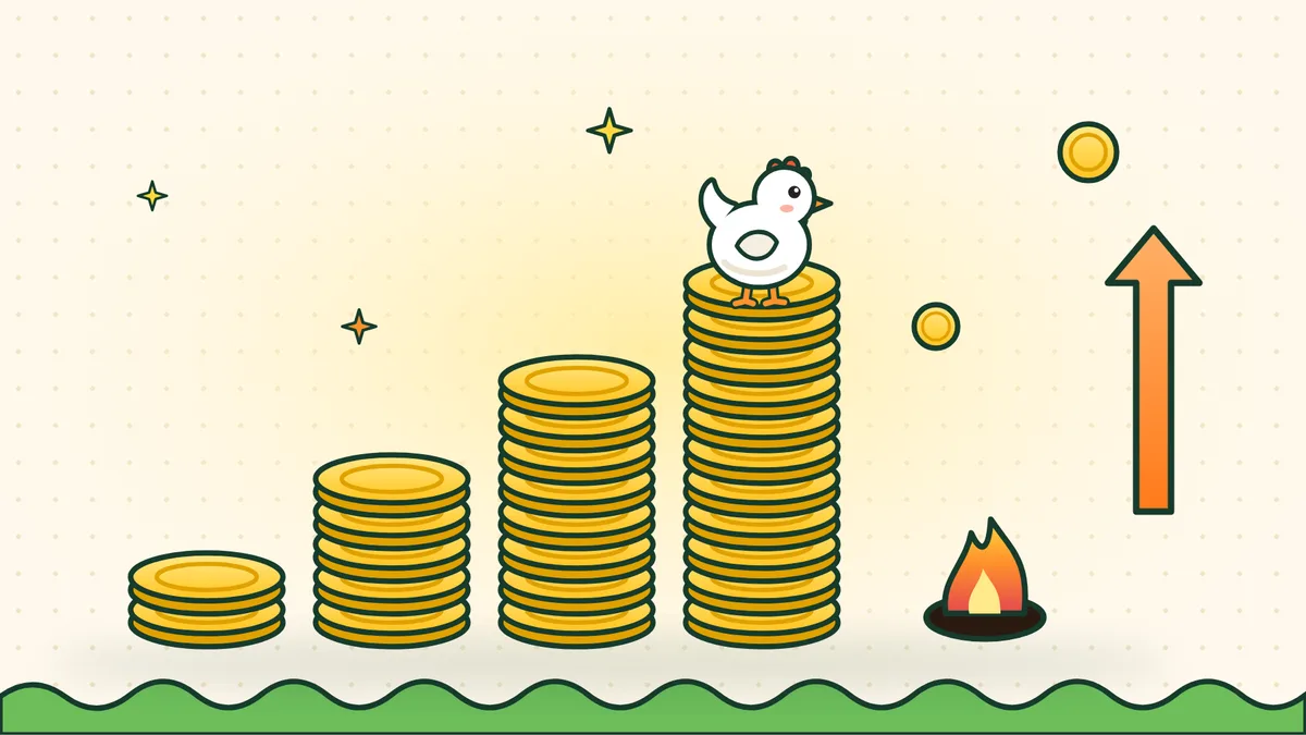 Иллюстрация множителей Chicken Road: столбики монет растут с каждым шагом, а рядом ждёт огонь